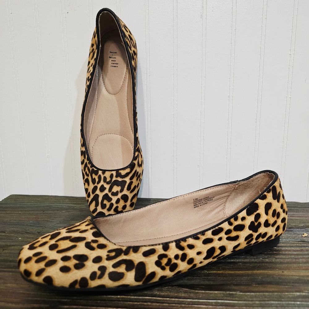 J. Jill Womens 8.5M Leopard Print Calf Hair Ballet Flats Leather Almond Toe